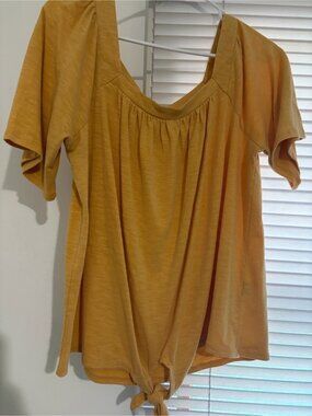 Mustard Yellow Tie Front Top Short Sleeve Flowy Blouse
